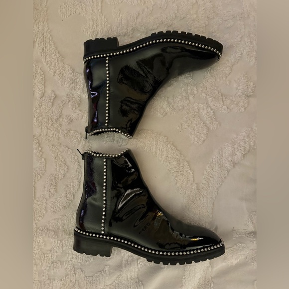 COOL AF PATENT ZIP UP BEATLE BOOTS WITH SILVER BEADING DETAIL MINT SIZE 9 - Picture 2 of 8